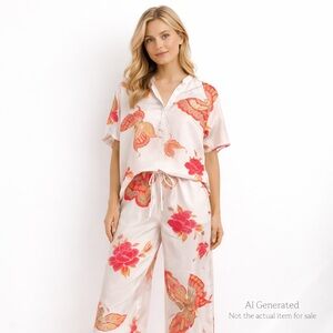 Natori Papillon Garden XL Butterfly Floral Semi-Sheer Lounge Set